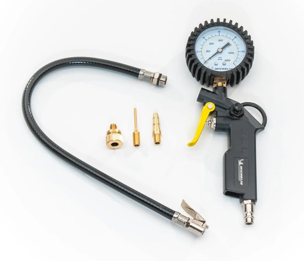 Michelin Premium Tire Inflator Gauge Gun Kit with Flexible Hose & 3 Nozzles